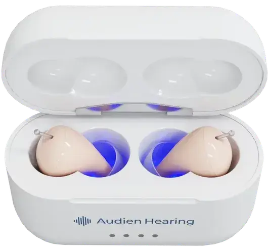 Audien Hearing Aids compact rechargeable OTC hearing aid device