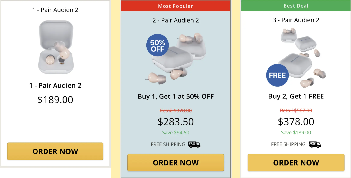 Audien Hearing Aids pricing packages and options — click to order